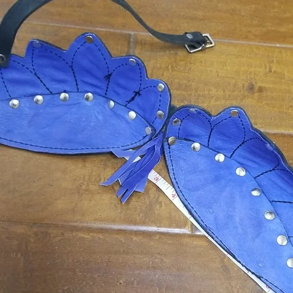 Leather And Suede Blue And Black  Costume Bra - Picture 9 of 10
